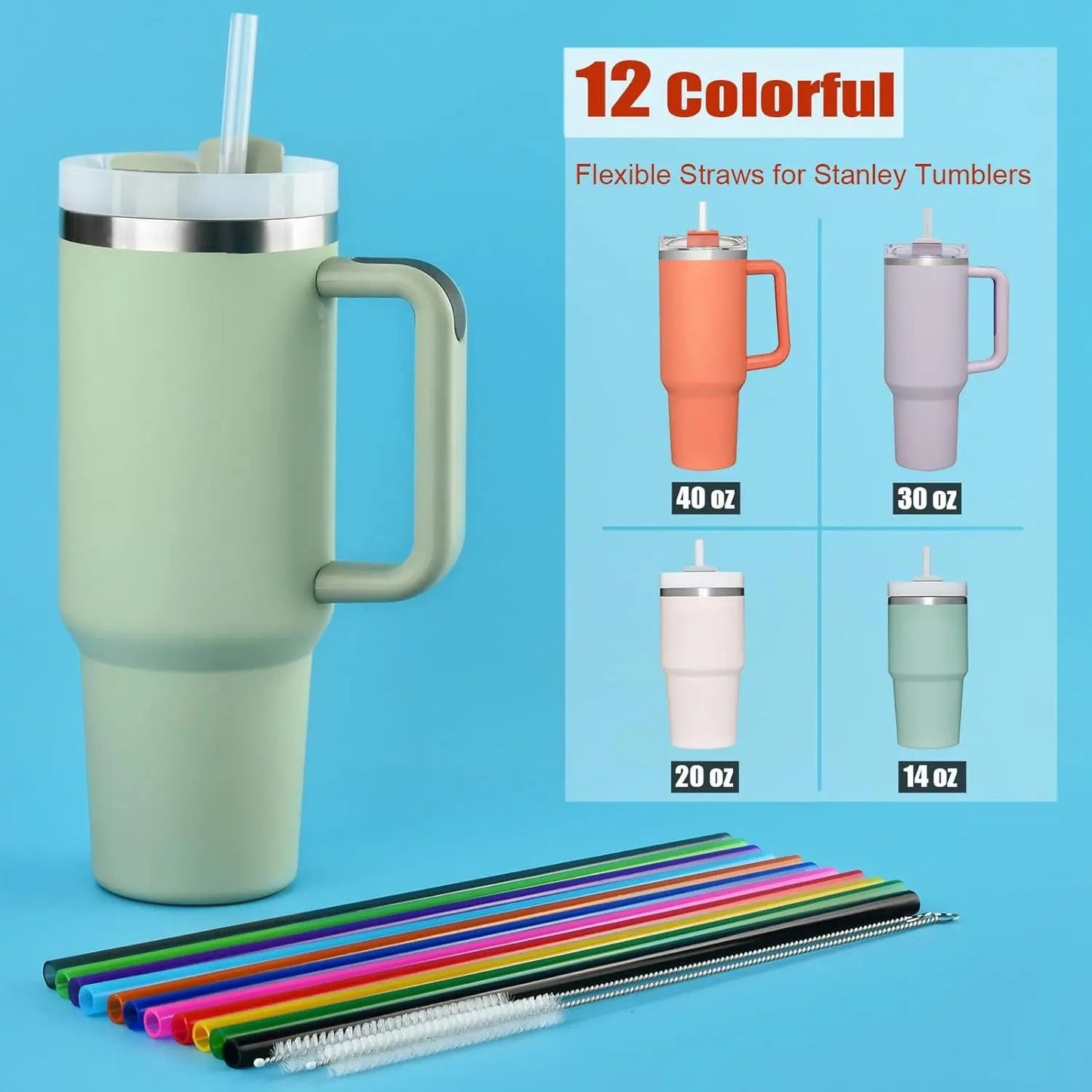 12 Pack of Colourful Straws to fit Stanley Cup