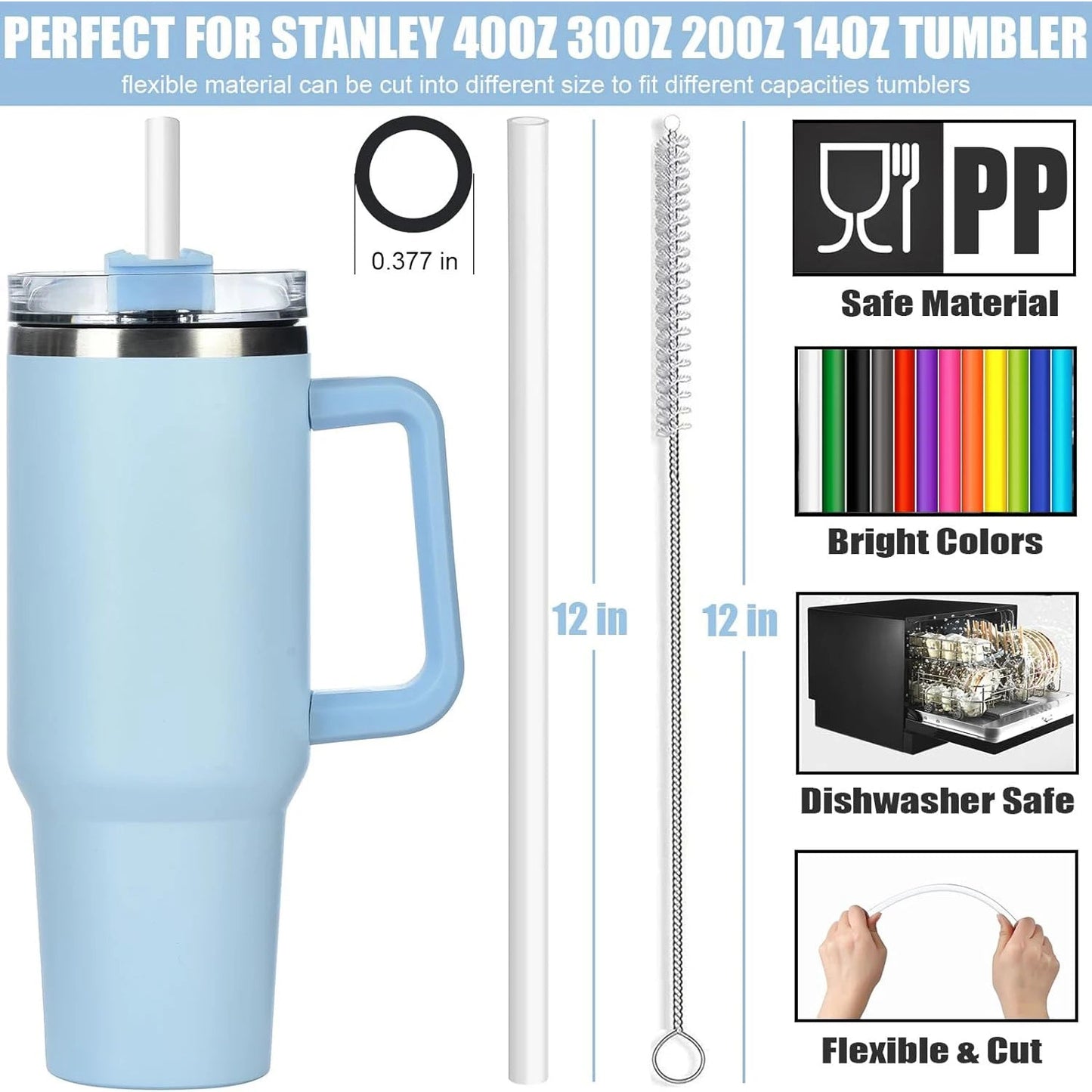 12 Pack of Colourful Straws to fit Stanley Cup