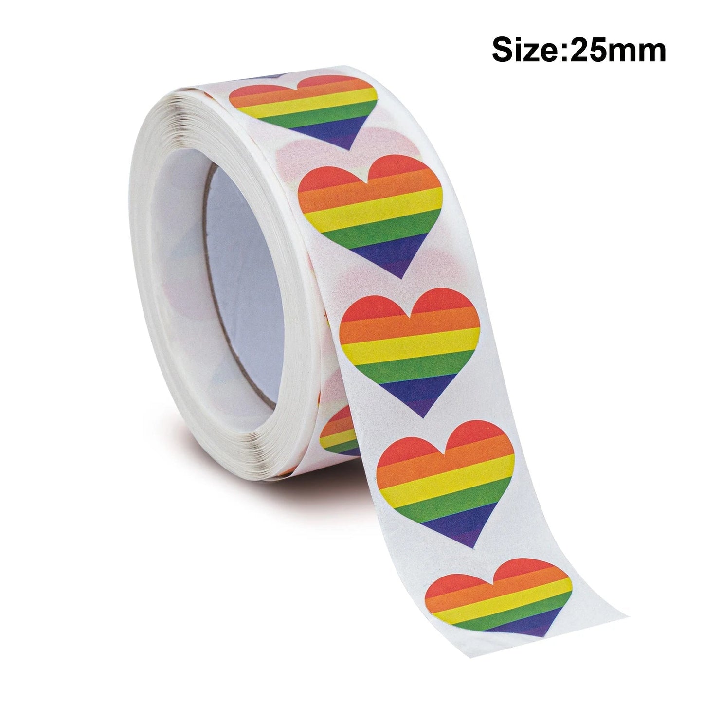 500 Heart shaped rainbow pride flag stickers 2.5cm