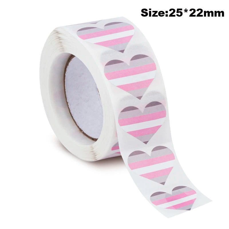 Roll of 500 Heart shaped demigirl pride flag stickers 2.5cm