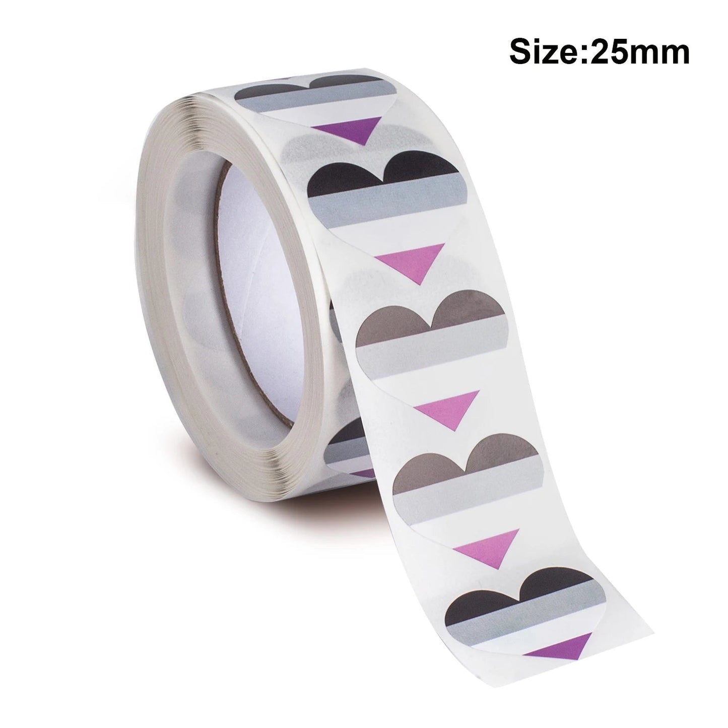 Roll of 500 Heart shaped asexual pride flag stickers 2.5cm