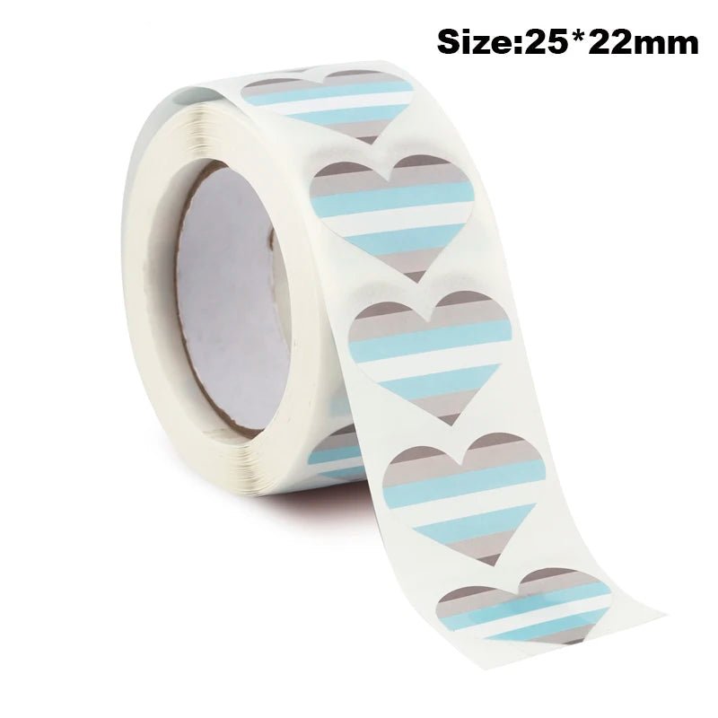 Roll of 500 Heart shaped demiboy pride flag stickers 2.5cm