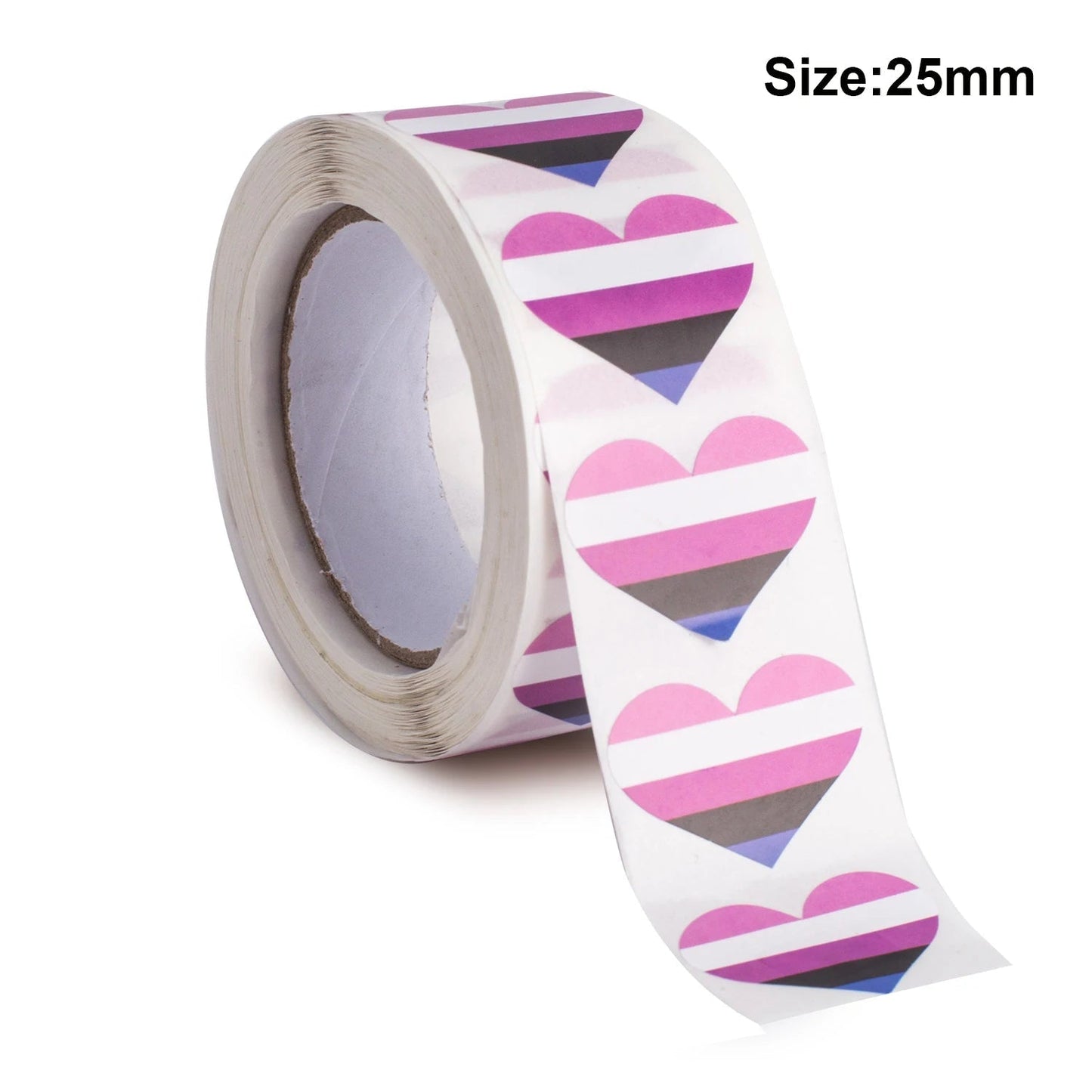 Roll of 500 Heart shaped genderfluid pride flag stickers 2.5cm. Gender Fluid pride