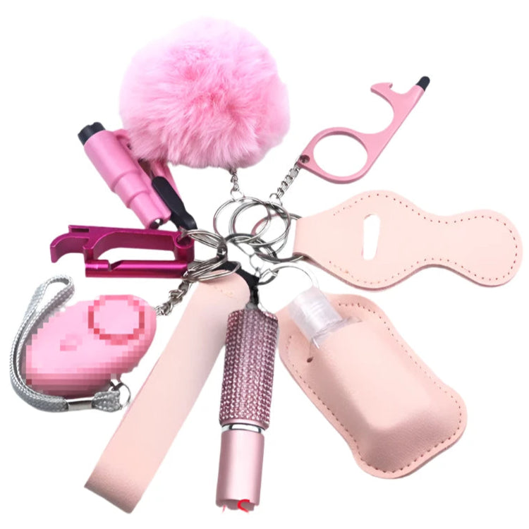 Self Defence key chain. Personal alarm, mace. 9 piece key chain handy set