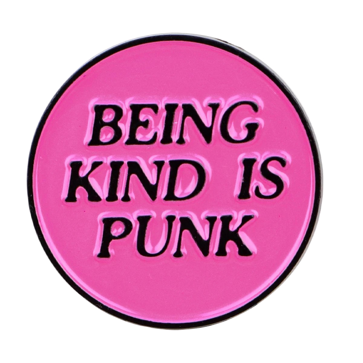 BEING KIND IS PUNK pink metal badge. Emo, metal, punk