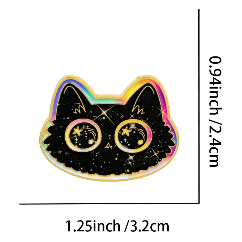 Rainbow and black cat pin with galaxy detail