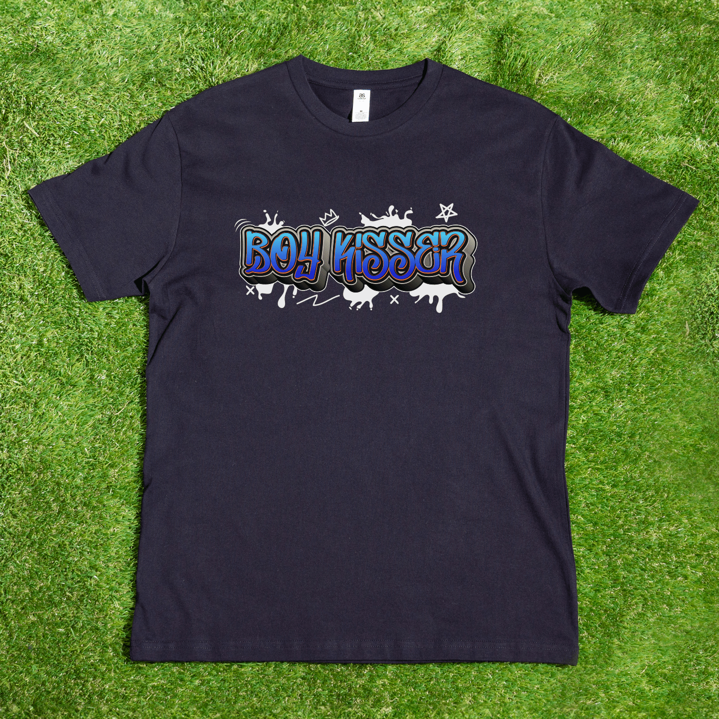 Black t-shirt with 'Boy Kisser' graphic - gay, pansexual, bisexual pride tee