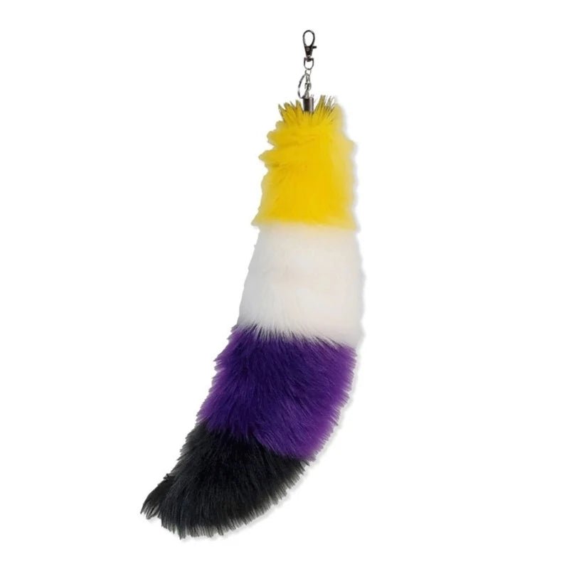 Clip-on fox tail - Non-binary flag, Asexual flag, Gender-fluid flag, Bisexual flag