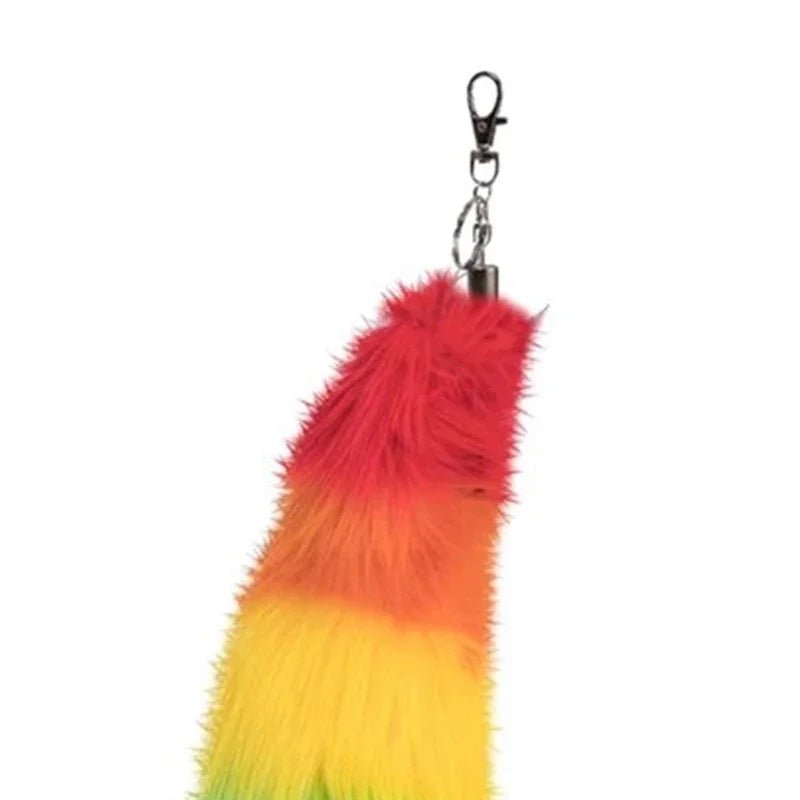 Clip-on fox tail - rainbow pride flag
