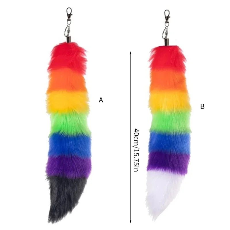 Clip-on fox tail - rainbow pride flag