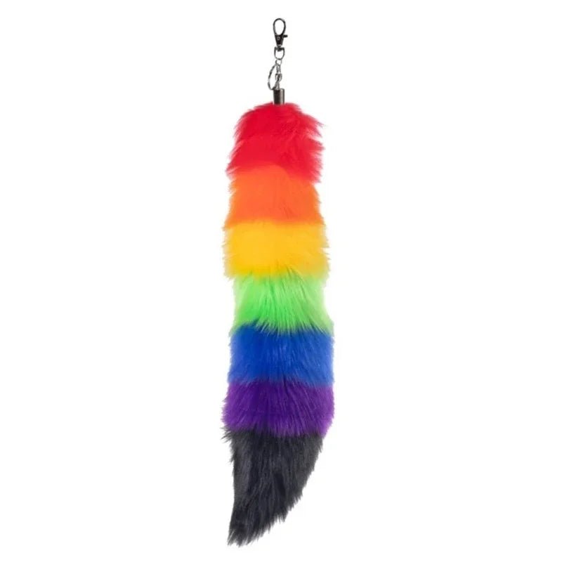 Clip-on fox tail - rainbow pride flag