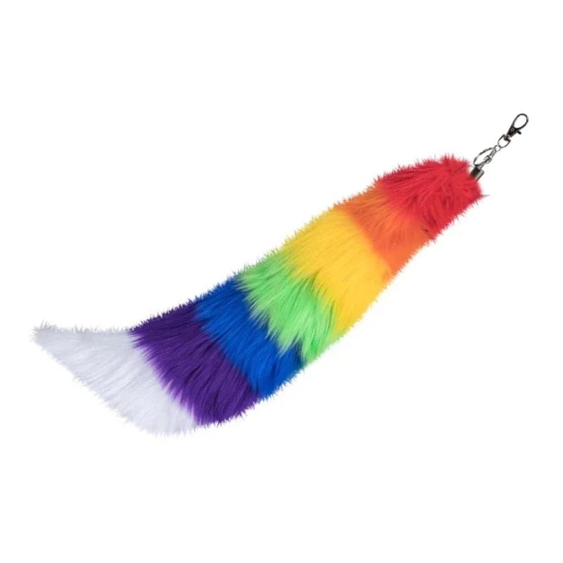Clip-on fox tail - rainbow pride flag