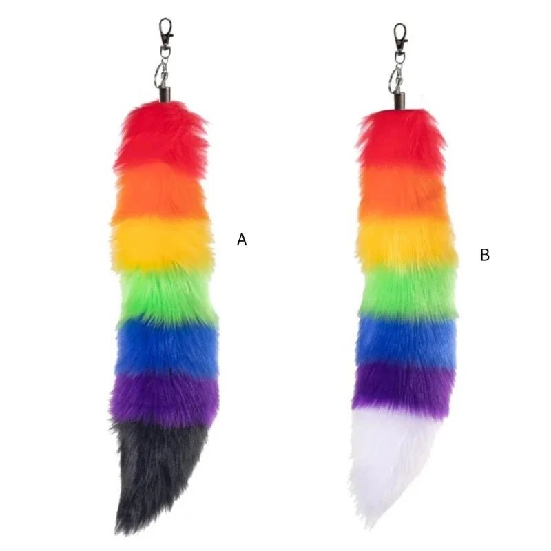 Clip-on fox tail - rainbow pride flag