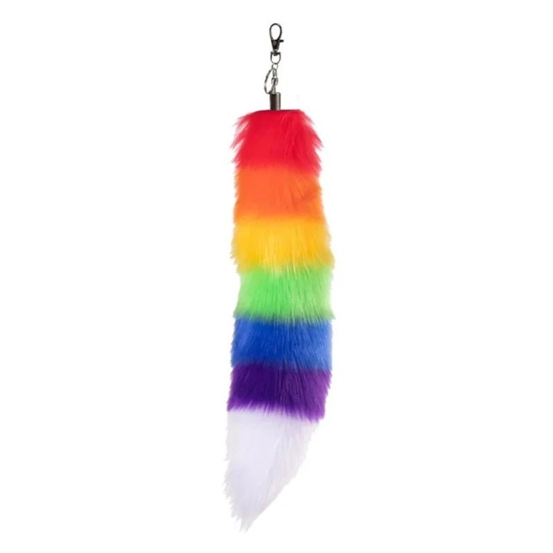 Clip-on fox tail - rainbow pride flag