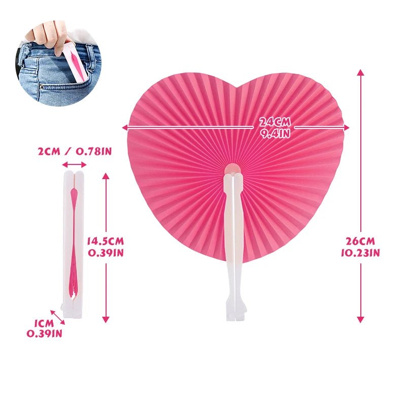 Pink heart shaped folding fans