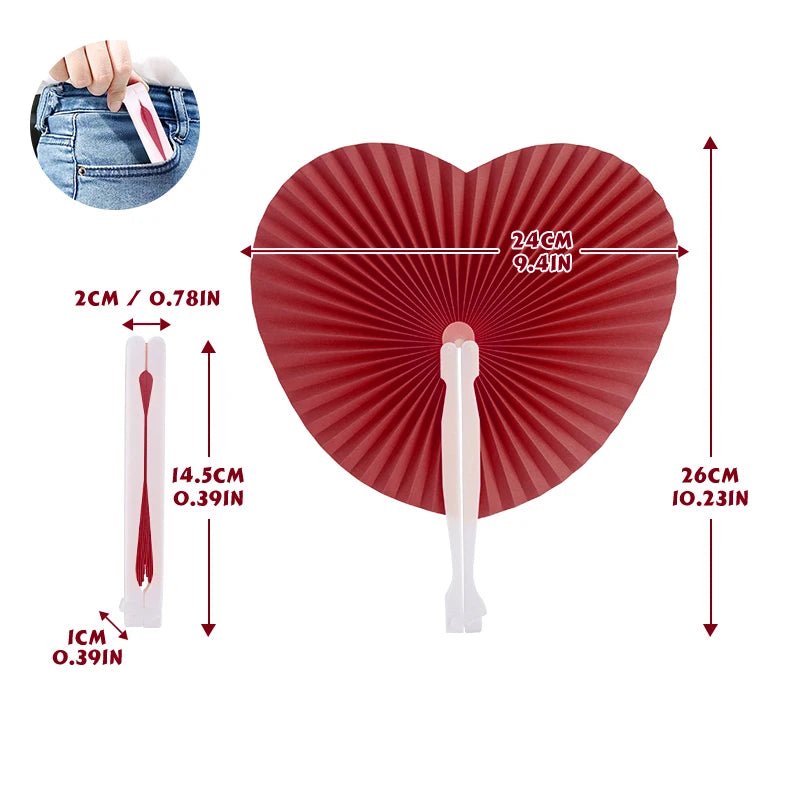 Red heart shaped folding fans