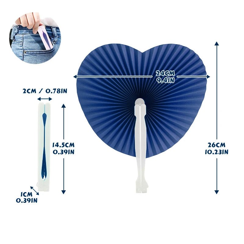 Colourful Heart Shaped Folding Paper Fans - Bulk 20/30/60/100 pieces