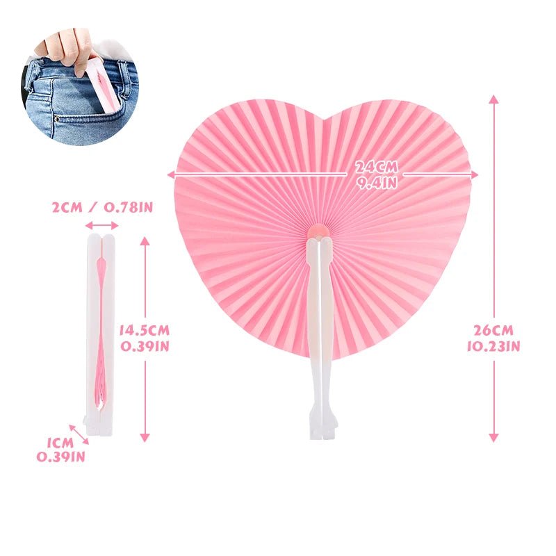 Pink heart shaped folding fans