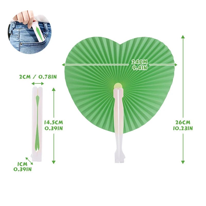 Green heart shaped folding fans