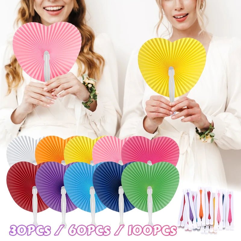 Rainbow Pride bulk fans. Colourful Heart Shaped Folding Paper Fans - Bulk 20/30/60/100 pieces