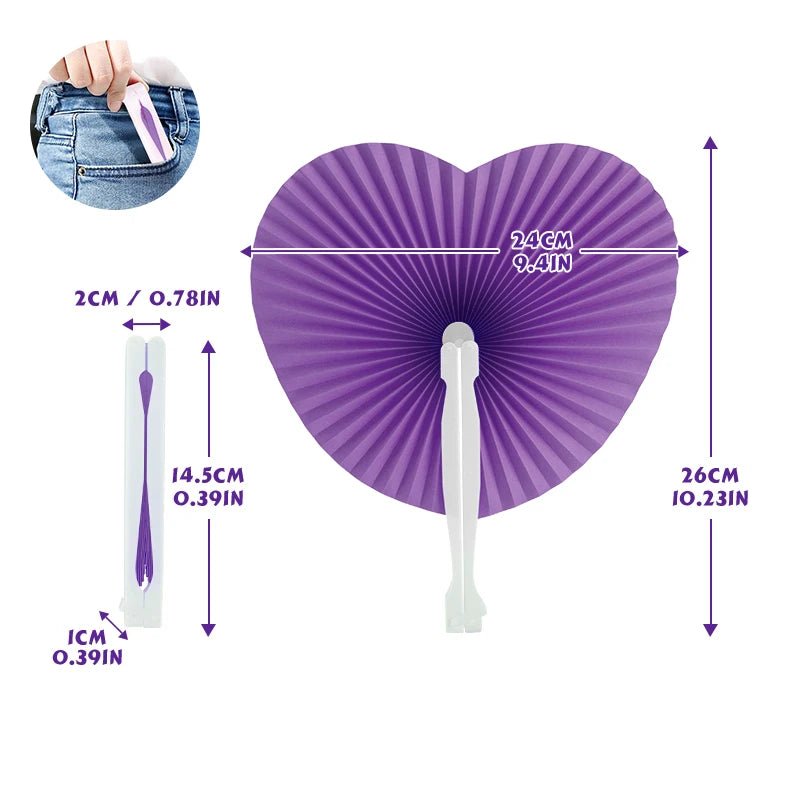 Purple heart shaped folding fan