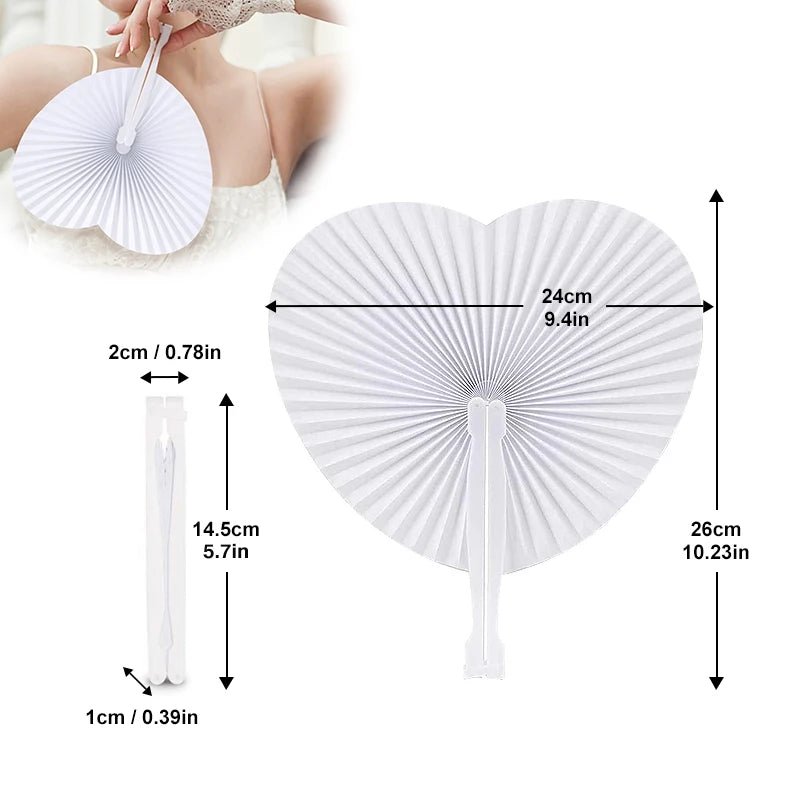 White wedding heart shaped folding fans