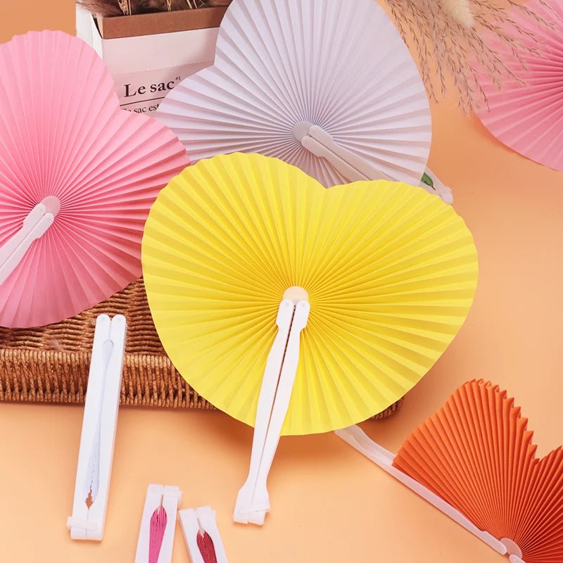 Colourful Heart Shaped Folding Paper Fans - Bulk 20/30/60/100 pieces