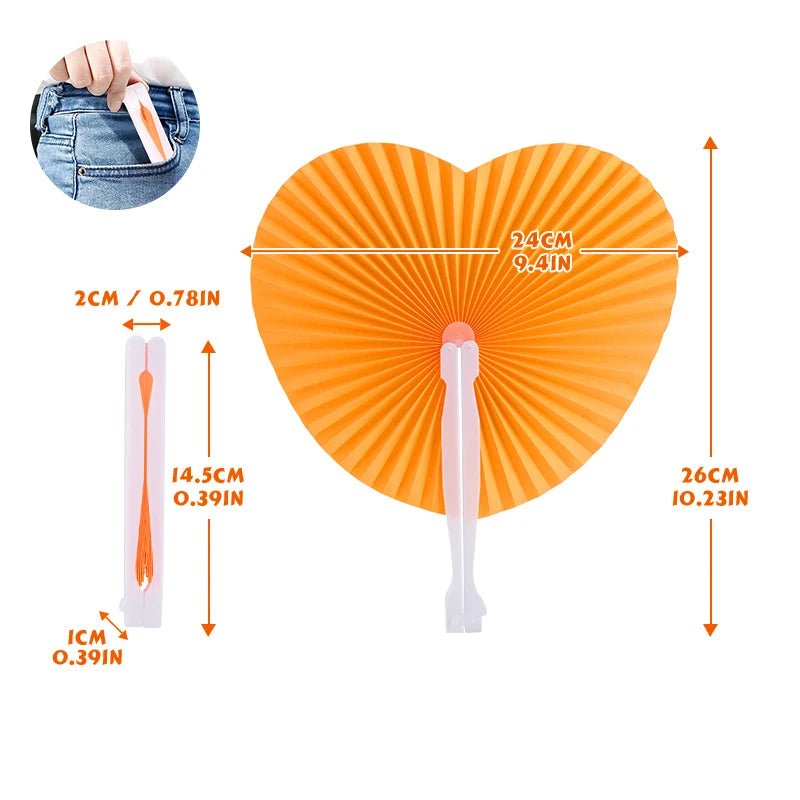 Orange heart shaped folding fans