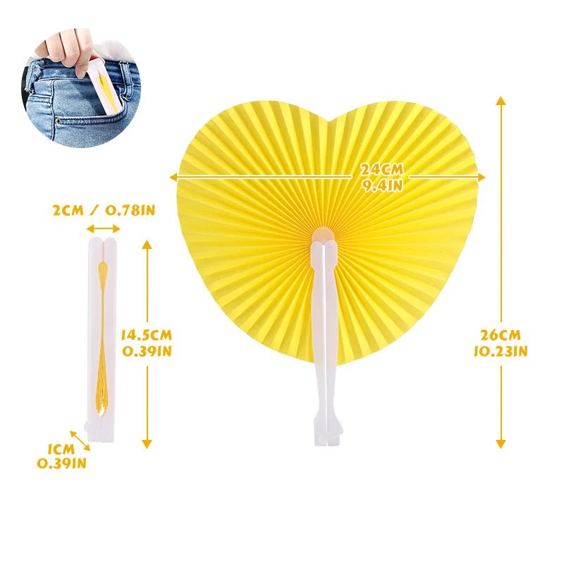 Yellow heart shaped folding fans