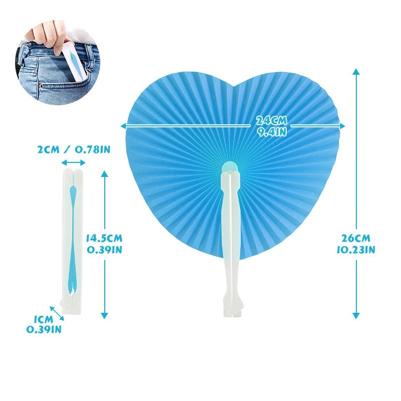 Blue heart shaped folding fans