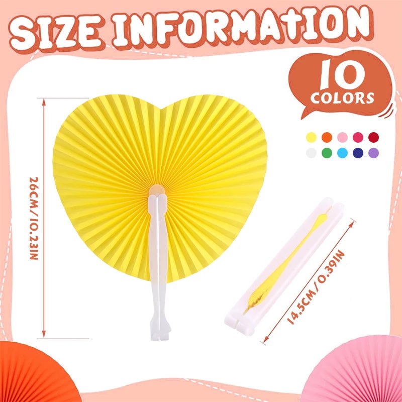Colourful Heart Shaped Folding Paper Fans - Bulk 20/30/60/100 pieces