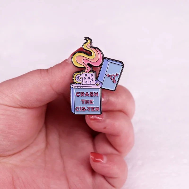 Crash The Cis-tem - trans pride enamel pin - Gay Skate - Crash The Cis-tem - trans pride enamel pin - Crash The Cis-tem - trans pride enamel pin