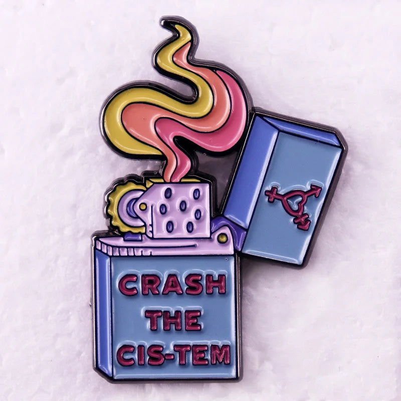 Crash The Cis-tem - trans pride enamel pin - Gay Skate - Crash The Cis-tem - trans pride enamel pin - Crash The Cis-tem - trans pride enamel pin