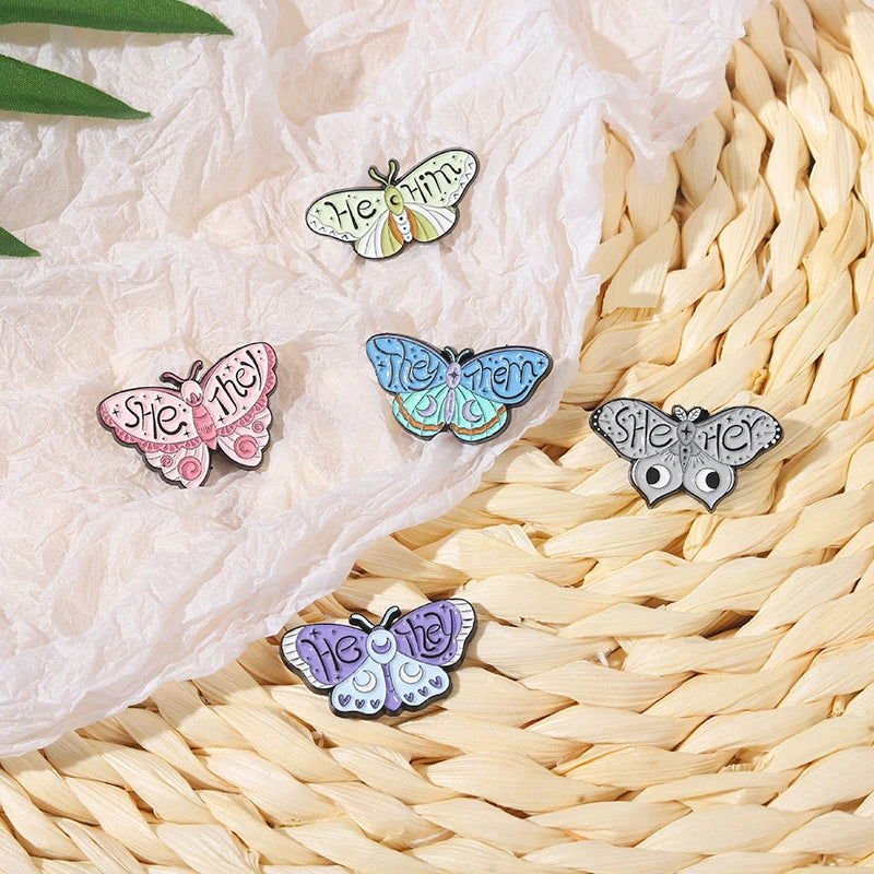 Creative pronoun badges: moth, butterfly, cat, frog, planchette - Gay Skate - Creative pronoun badges: moth, butterfly, cat, frog, planchette - Creative pronoun badges: moth, butterfly, cat, frog, planchette
