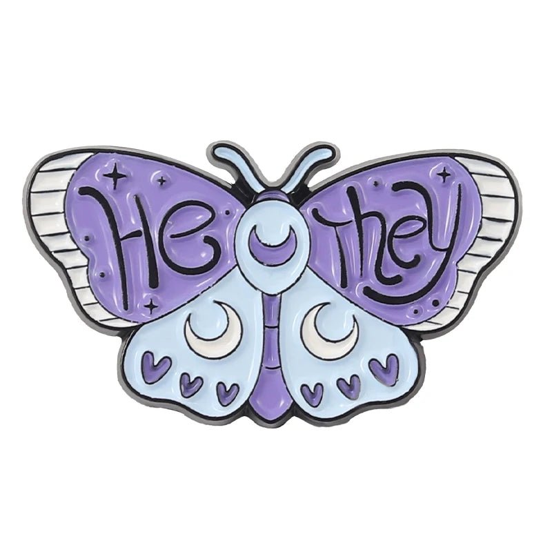 Creative pronoun badges: moth, butterfly, cat, frog, planchette - Gay Skate - Creative pronoun badges: moth, butterfly, cat, frog, planchette - Creative pronoun badges: moth, butterfly, cat, frog, planchette