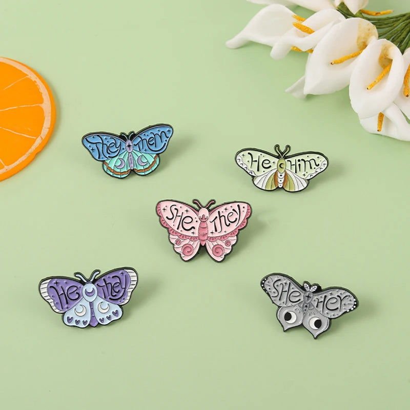 Creative pronoun badges: moth, butterfly, cat, frog, planchette - Gay Skate - Creative pronoun badges: moth, butterfly, cat, frog, planchette - Creative pronoun badges: moth, butterfly, cat, frog, planchette