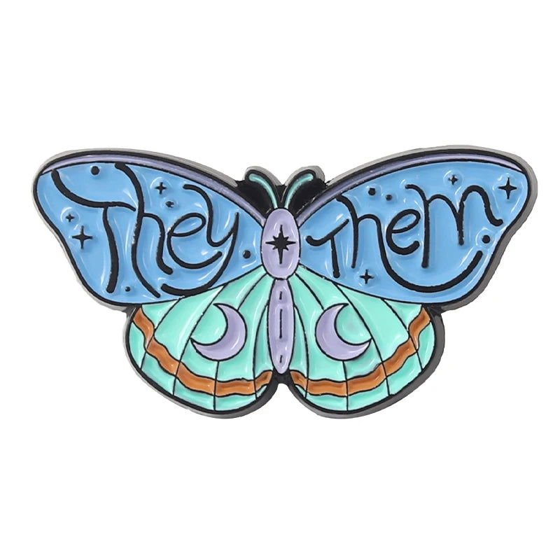 Creative pronoun badges: moth, butterfly, cat, frog, planchette - Gay Skate - Creative pronoun badges: moth, butterfly, cat, frog, planchette - Creative pronoun badges: moth, butterfly, cat, frog, planchette