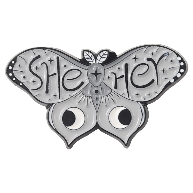 Creative pronoun badges: moth, butterfly, cat, frog, planchette - Gay Skate - Creative pronoun badges: moth, butterfly, cat, frog, planchette - Creative pronoun badges: moth, butterfly, cat, frog, planchette