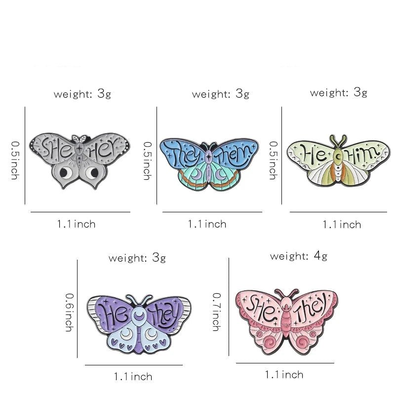 Creative pronoun badges: moth, butterfly, cat, frog, planchette - Gay Skate - Creative pronoun badges: moth, butterfly, cat, frog, planchette - Creative pronoun badges: moth, butterfly, cat, frog, planchette