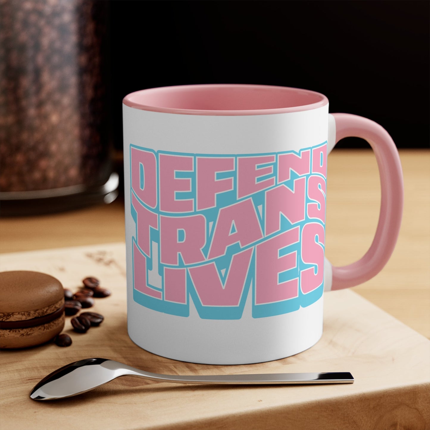Defend Trans Lives cup - colourful accent mug