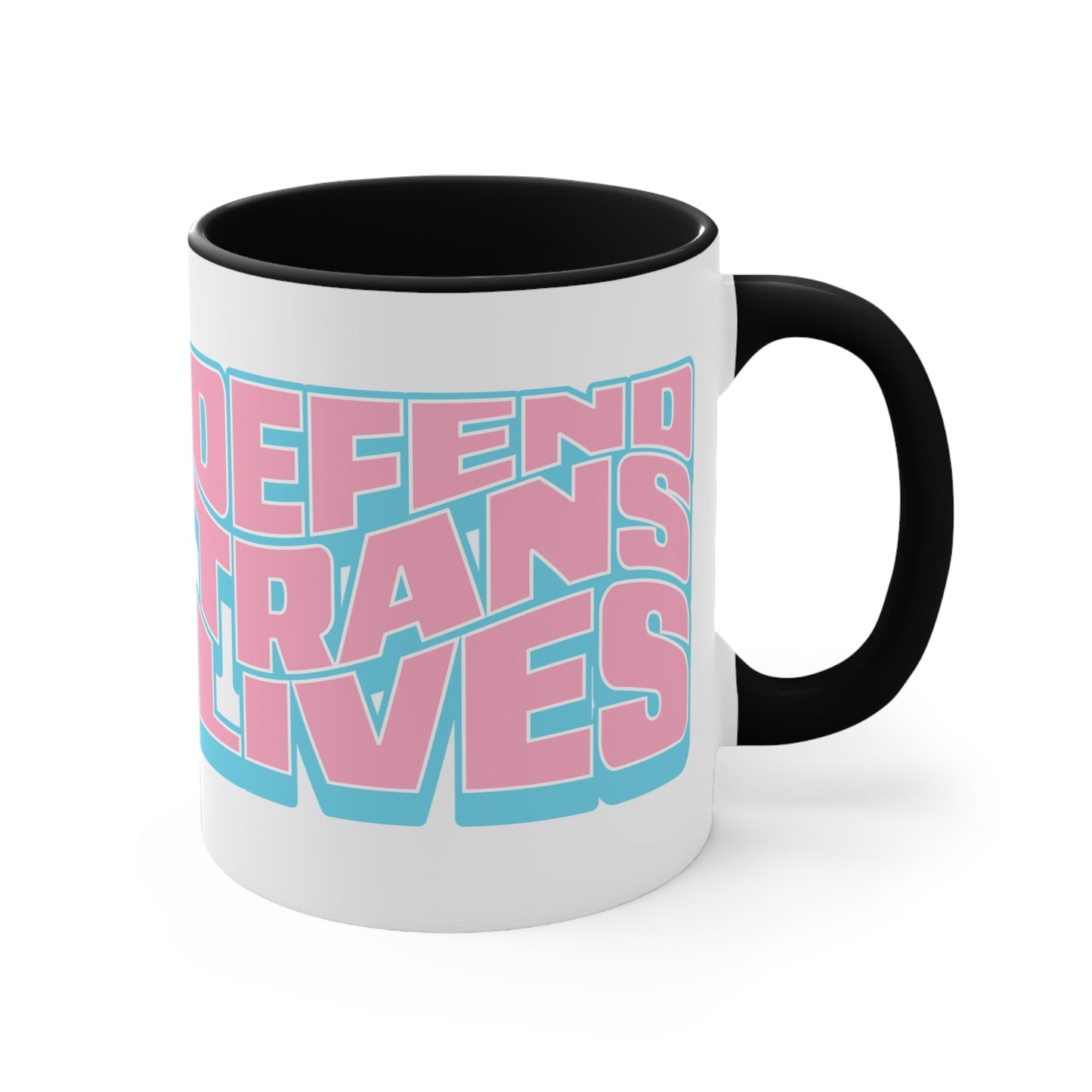Defend Trans Lives cup - colourful accent mug