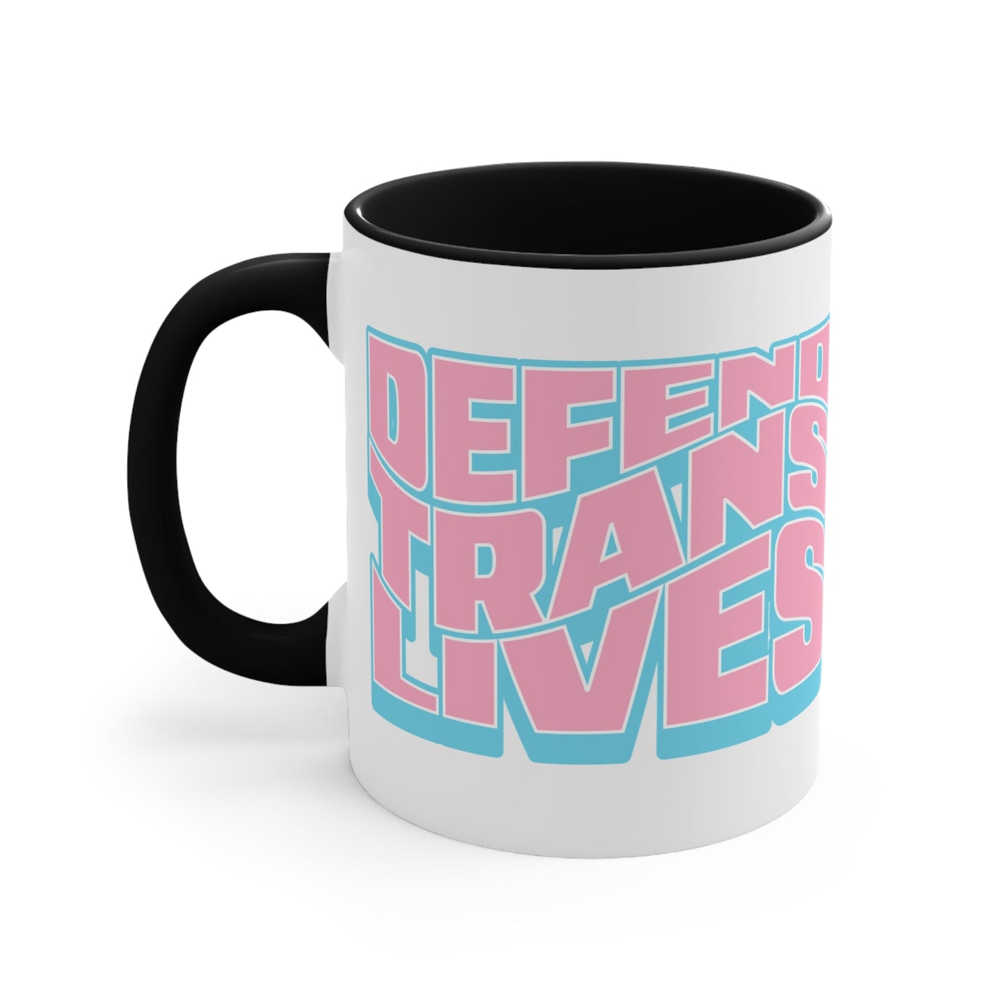 Defend Trans Lives cup - colourful accent mug