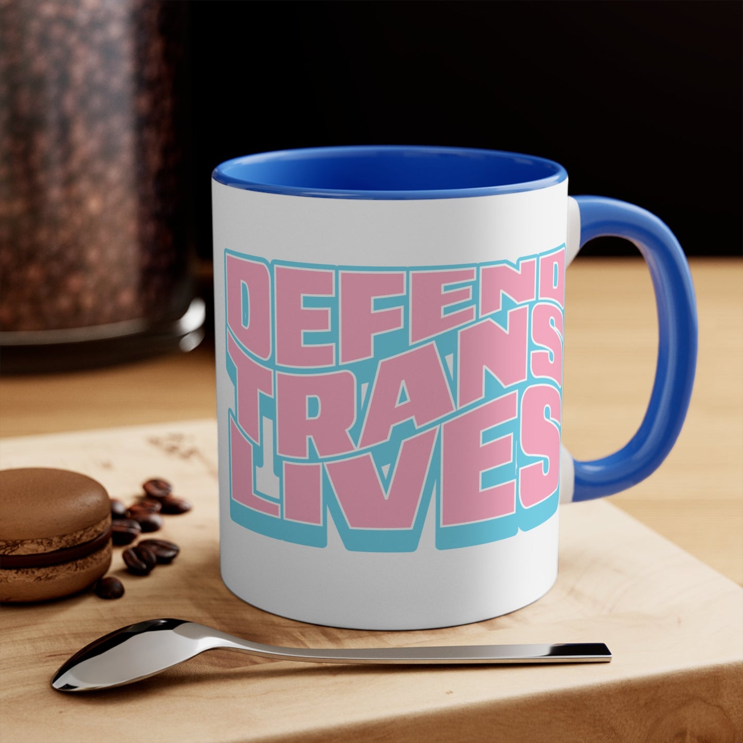 Defend Trans Lives cup - colourful accent mug