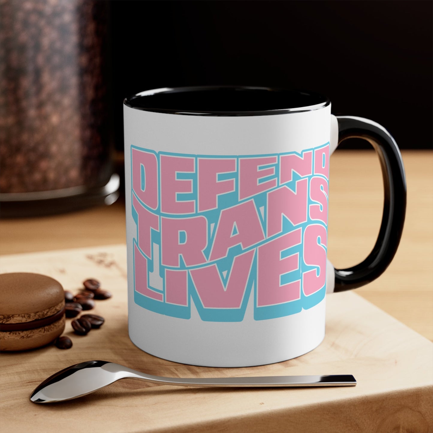 Defend Trans Lives cup - colourful accent mug