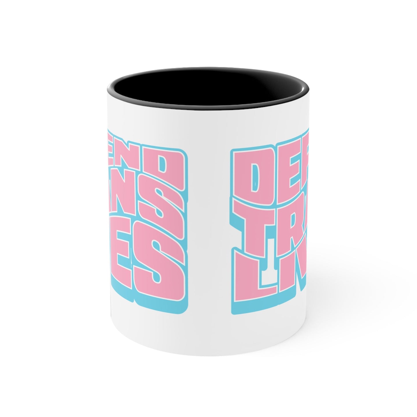 Defend Trans Lives cup - colourful accent mug