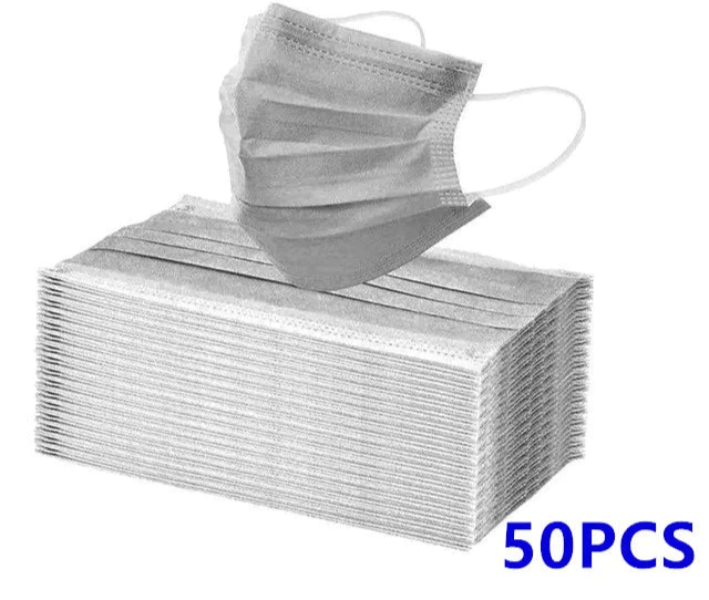 Disposable 3-layer Protective Face Masks - Purple, Pink, Blue, Black, Grey, White - 50 pieces