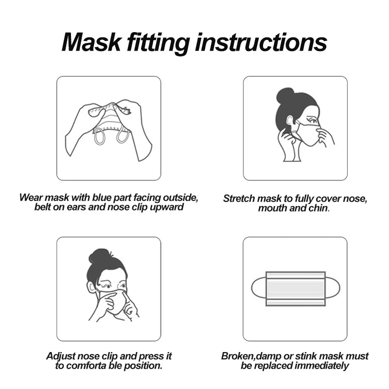 Disposable 3-layer Protective Face Masks - Purple, Pink, Blue, Black, Grey, White - 50 pieces