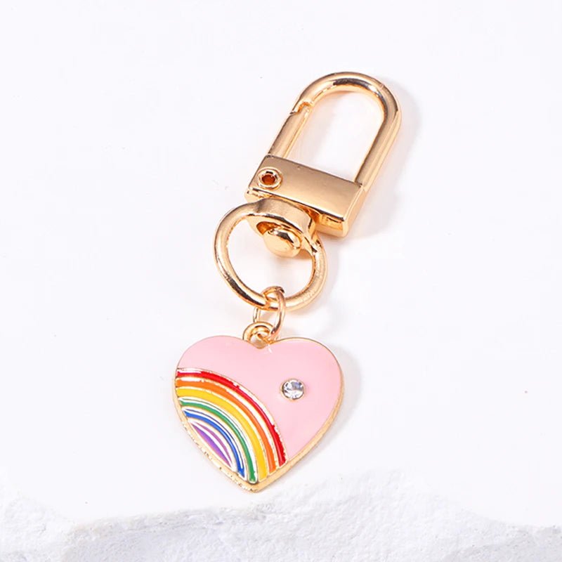 Enamel Heart Rainbow key chain - 5 colour choices
