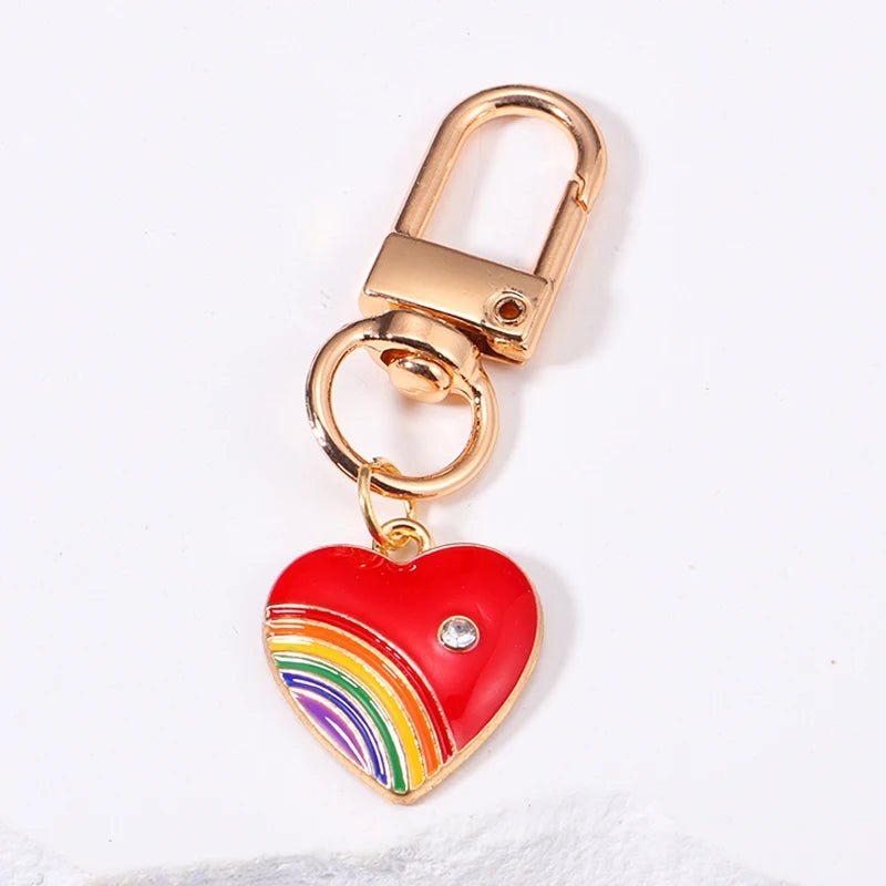 Enamel Heart Rainbow key chain - 5 colour choices