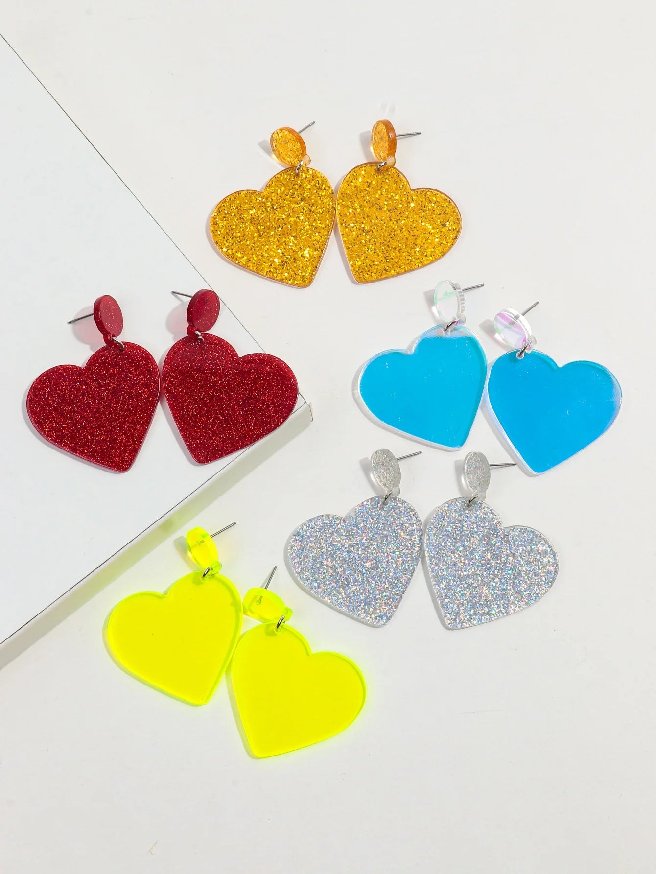 Glitter or Neon Acrylic Love Heart Drop Earrings - Gay SkateGlitter or Neon Acrylic Love Heart Drop Earringsskate accessoriesGay SkateGay Skate200001034:5740#silver color